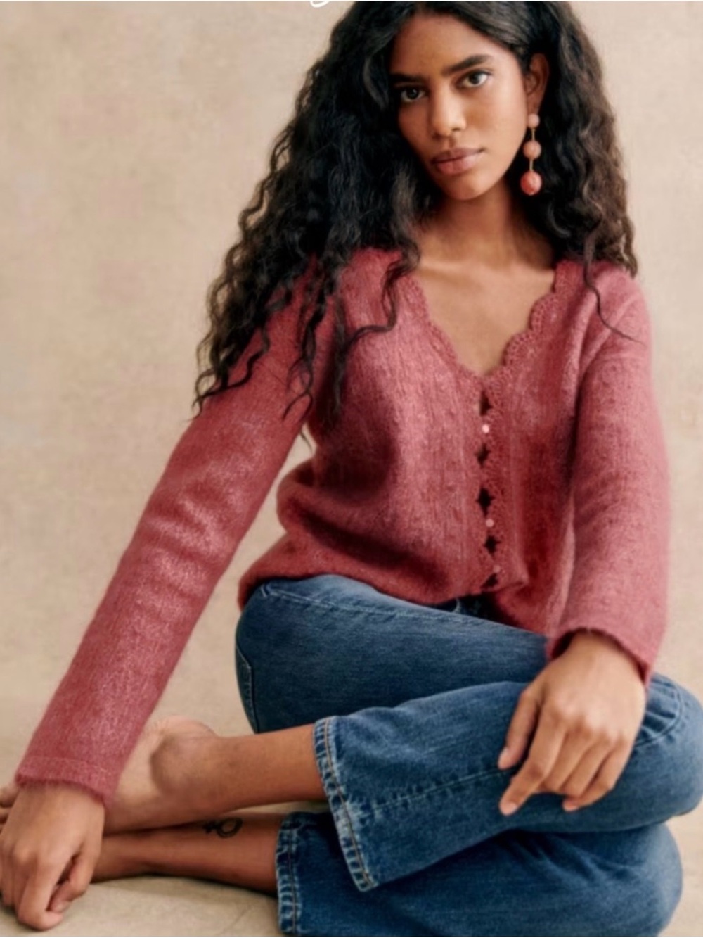 Suzanne ANAELLE CARDIGAN in rosewood Cropped Mohair Blend Cardigan